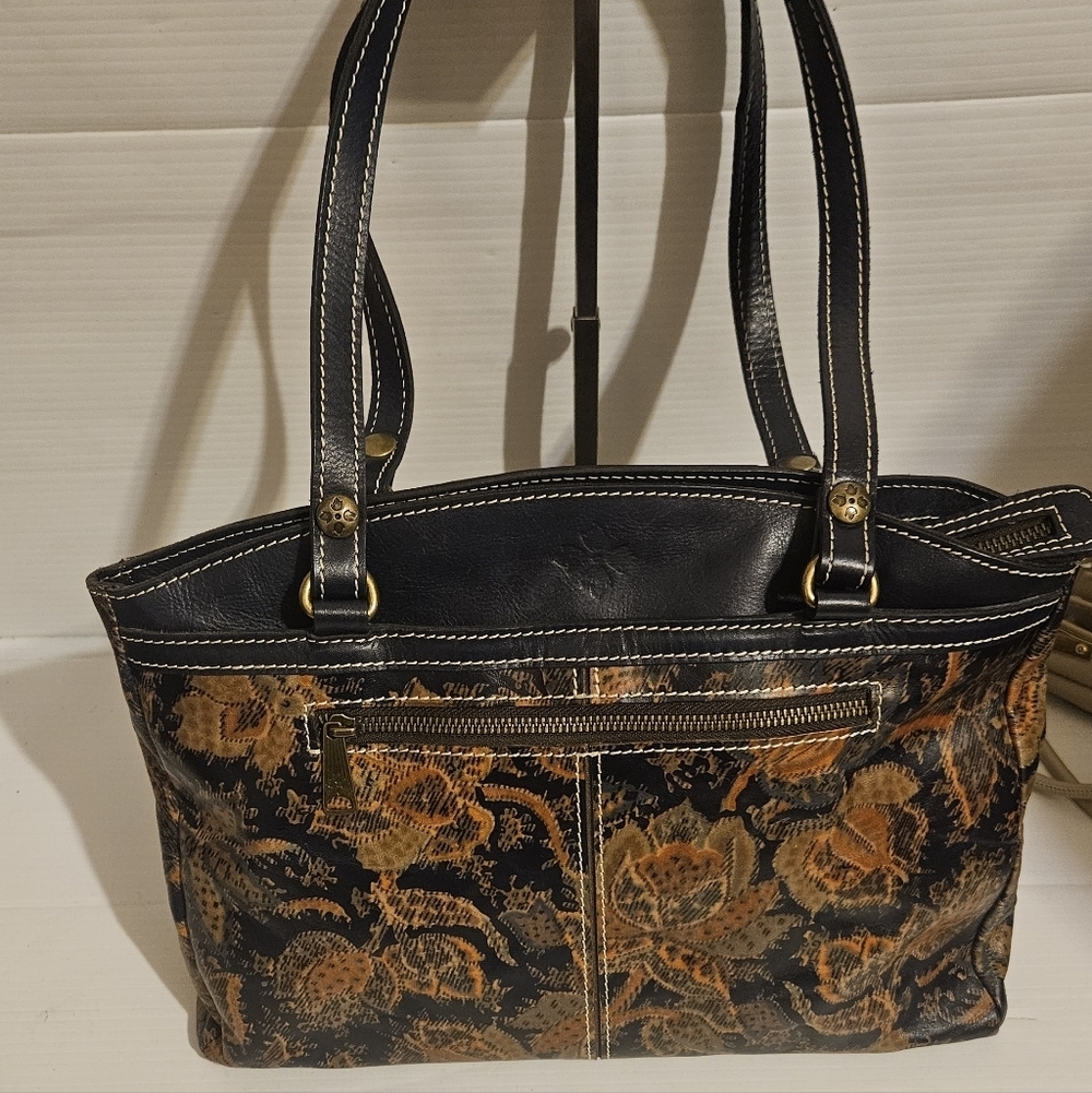 Patricia Nash Toscano Floral & Paisley Leather Satchel Blue w/ Leather Trim Rare